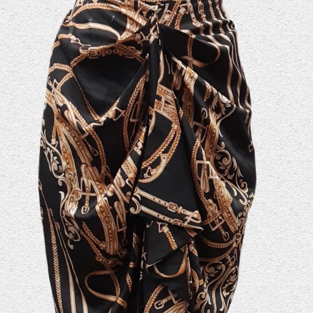 SHEIKE Asymmetric Pencil Skirt. Black and Brown Abstract Print - Picture 3 of 8